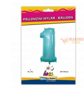 Palloncino Celeste Pastello Mega numerone 1 in mylar da 101 cm - 40