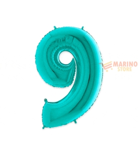 Palloncino numerone 9 in mylar da 1 mt acqua marina