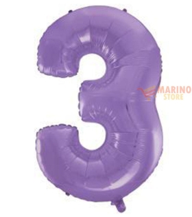 Palloncino Satin Velevet Lilac Mega numerone 3  in mylar da 101 cm - 1 pz