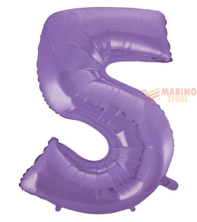 Palloncino Satin Velevet Lilac Mega numerone 5  in mylar da 101 cm - 1 pz