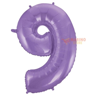 Palloncino Satin Velevet Lilac Mega numerone 9  in mylar da 101 cm - 1 pz