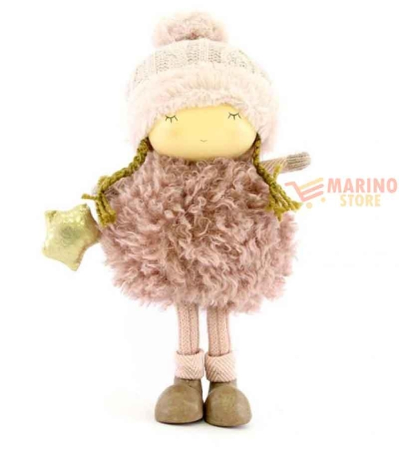 Immagine 0 di Bimba  con cappello a stella  33 cm resina e stoffa Rosa