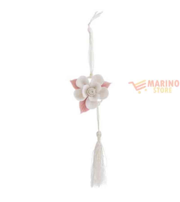 Immagine 0 di Bomboniera appendino Rosa in porcellana colr beige con calamita  7 x 3 cm