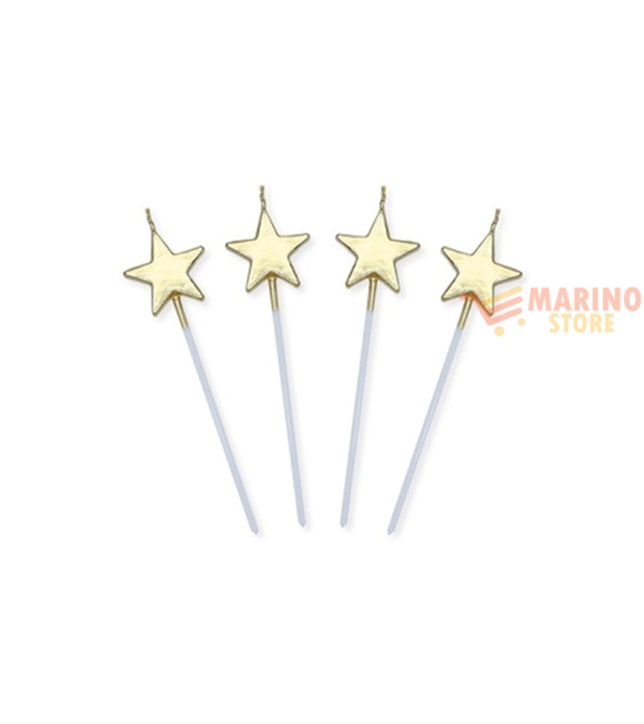 Immagine 0 di Candeline picks stelle oro metal 13 cm 4 pz