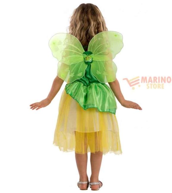 Immagine 1 di Costume Fatina Frilly Bambina 4-5 Anni in Busta con Gancio - Abito Verde con Gonna Gialla e Ali in Velo - Perfetto per Carnevale e Feste a Tema