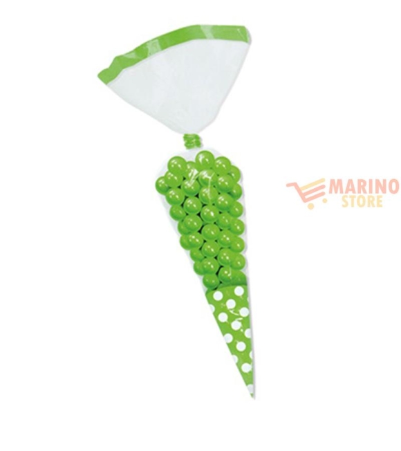 Immagine 0 di Sacchetti Cellophane Cono Polka Verde Mela 9 x 27 cm 10 pezzi