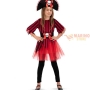 Costume Corsara Bambina 10-11 Anni in Busta con Gancio - Casacca a Righe, Gonna Rossa e Cappello da Pirata