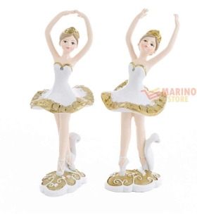 Bomboniera Ballerina resina bianco e oro 7 x 7 x h18