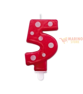 Candelina pois rossa 8,5 cm Numero 5