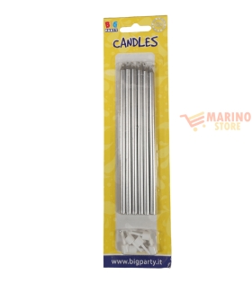 Candeline matita perlate argento 15 cm 6 pz