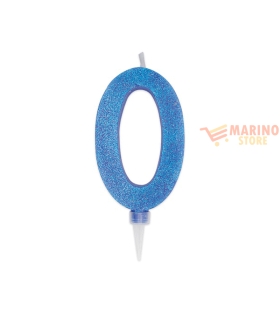 Candeline sweety 15 cm numero 0 glitter blu