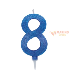 Candeline sweety 15 cm numero 8 glitter blu