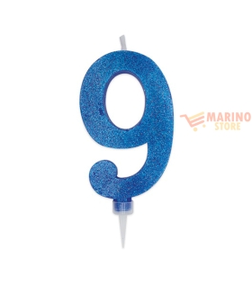 Candeline sweety 15 cm numero 9 glitter blu