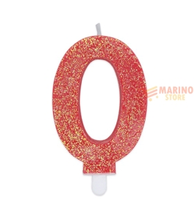 Candeline sweety 9 cm numero 0 glitter rosso