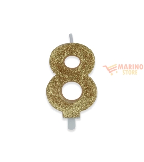 Candeline sweety 9 cm numero 8 glitter oro