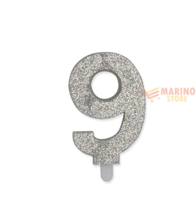 Candeline sweety 9 cm numero 9 glitter Argento