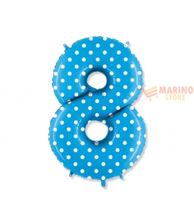 Palloncino numerone pois 8 in mylar da 1 mt turchese