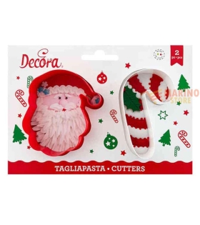 Tagliapasta babbo natale e candy cane in plastica rosso set 2 pezzi